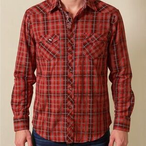 Rock & Roll Cowboy plaid red western shirt medium